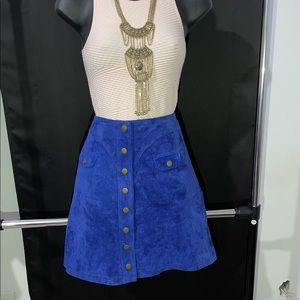 Anthropologie Blue Suede mini Skirt